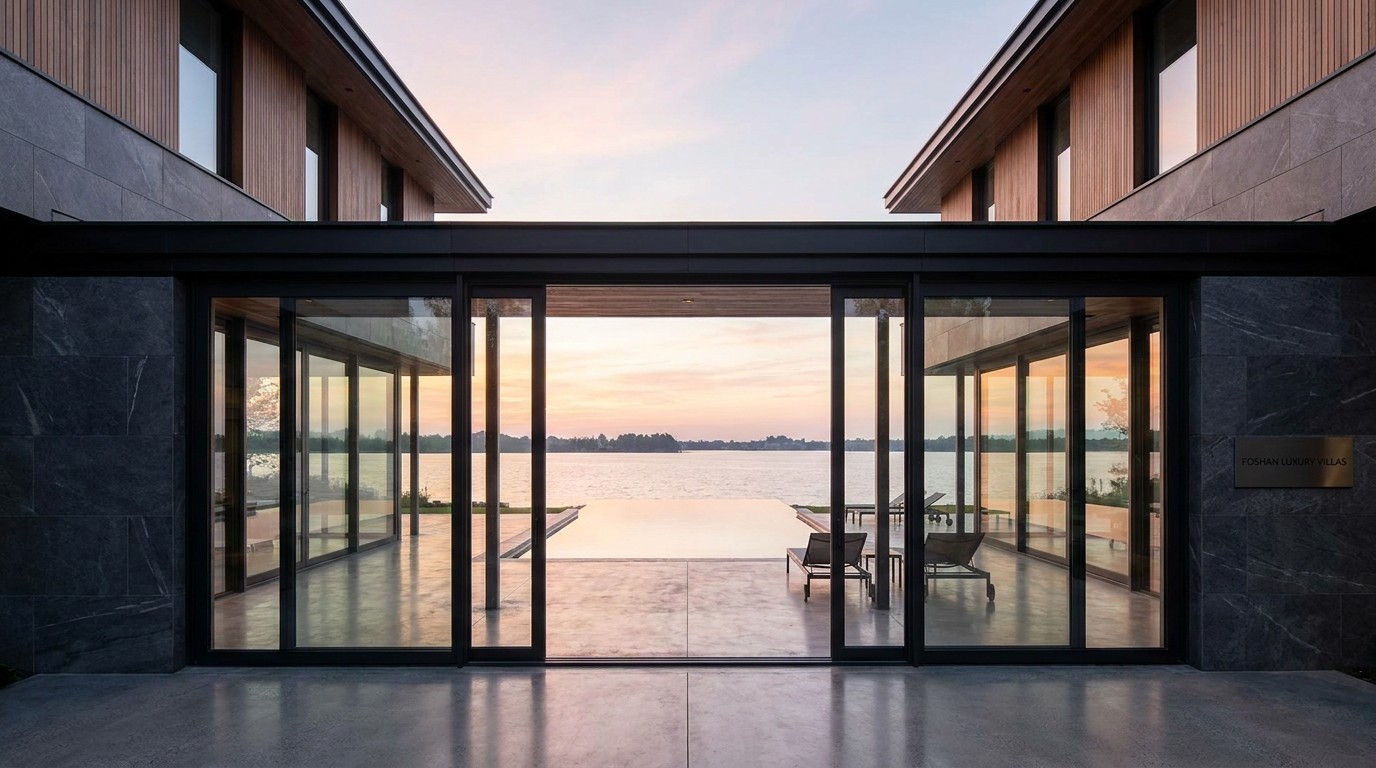 Foshan Slim Frame Aluminum Sliding Door Villa Scene