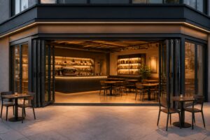Folding Glass Doors: Aluminum Glass Cafe Facade Project Case Study in China